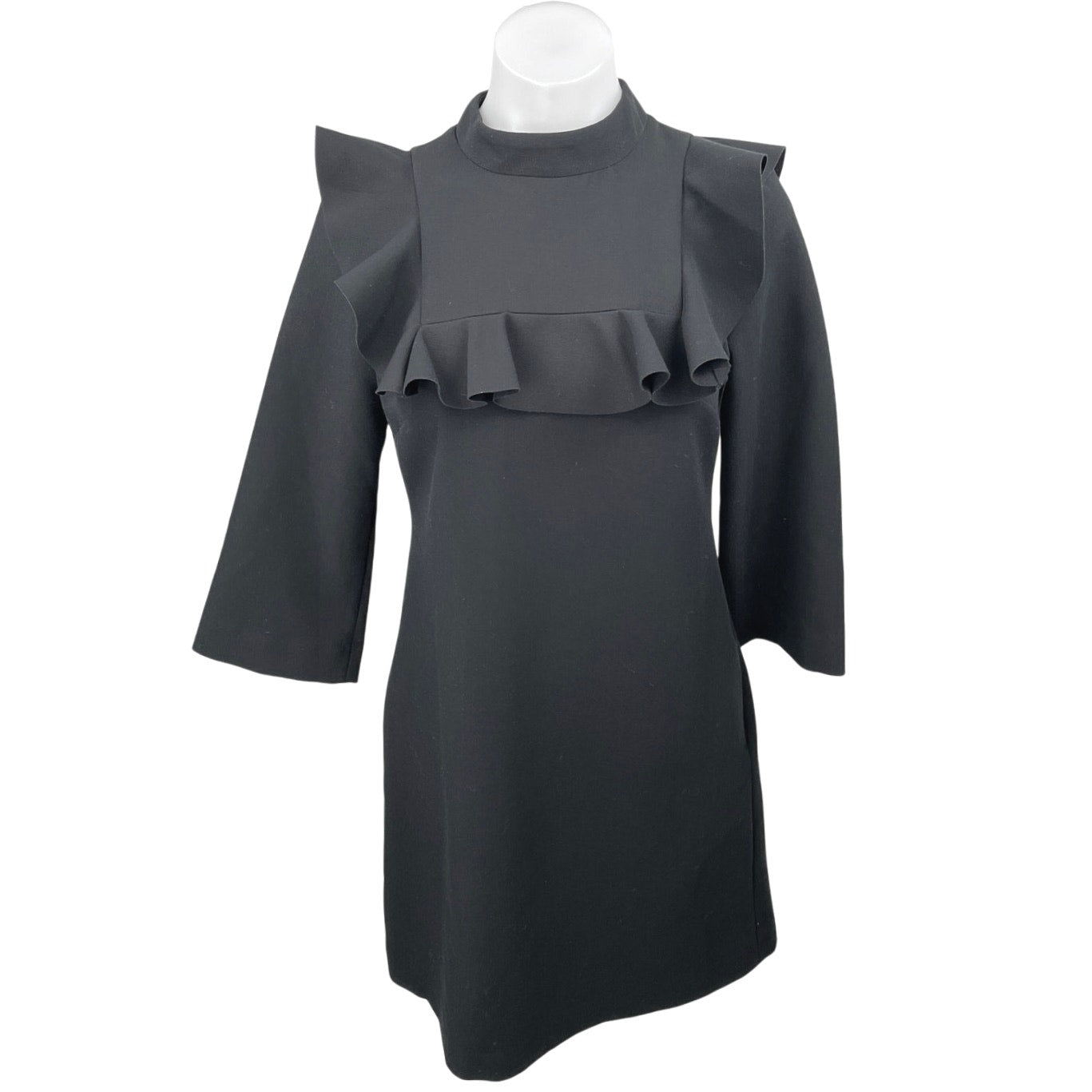 Banana Republic Black Ruffle Frill Mock Neck 3/4 Sleeve Mini Shift Dre Brie Banana Republic Black Ruffle Frill Mock Neck 3/4 Sleeve Mini Shift Dre Brie