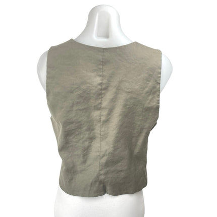 Aritzia Babaton Women's Gray Sleeveless Button Up V-Neck Crop Vest Top Size 12