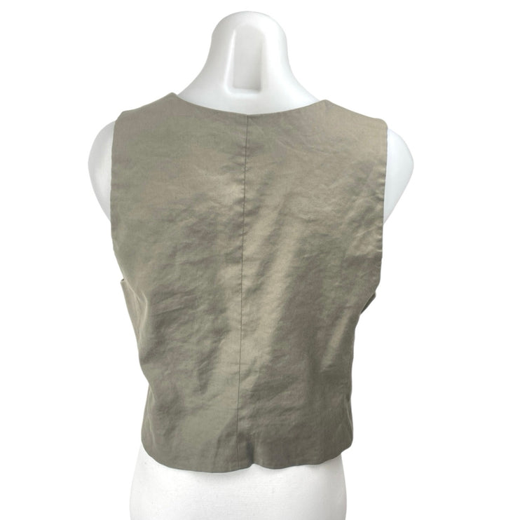 Aritzia Babaton Women's Gray Sleeveless Button Up V-Neck Crop Vest Top Size 12