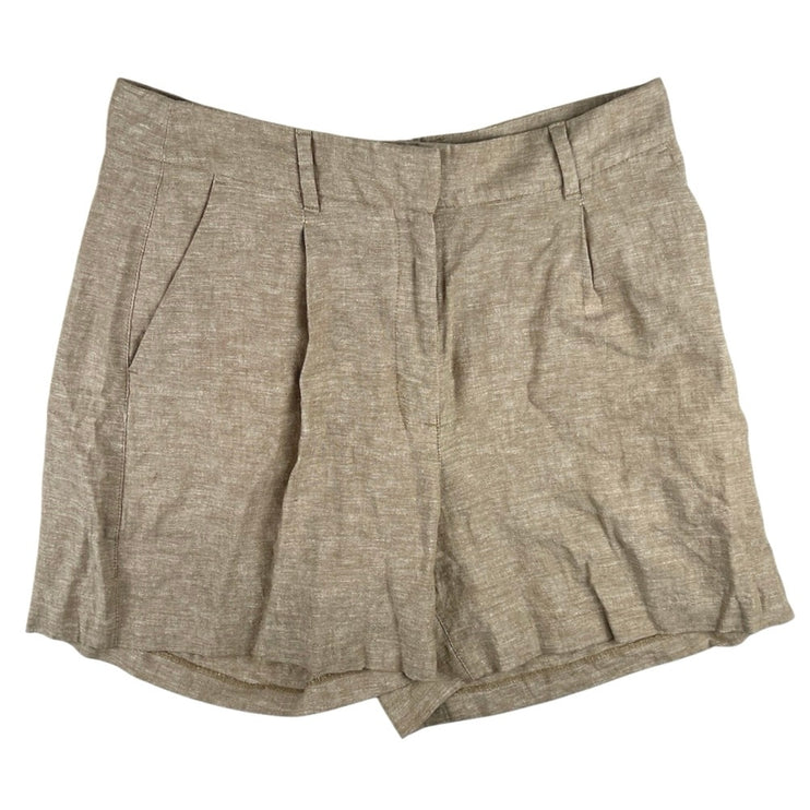 Old Navy Women's Brown Tan Linen Pleated High Waist Pockets Casual Shorts Size L