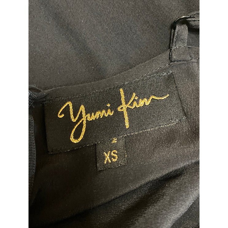 Yumi Kim Black 100% Silk Sleeveless V Neck Drape Cami Mini Sheath Dress Size XS