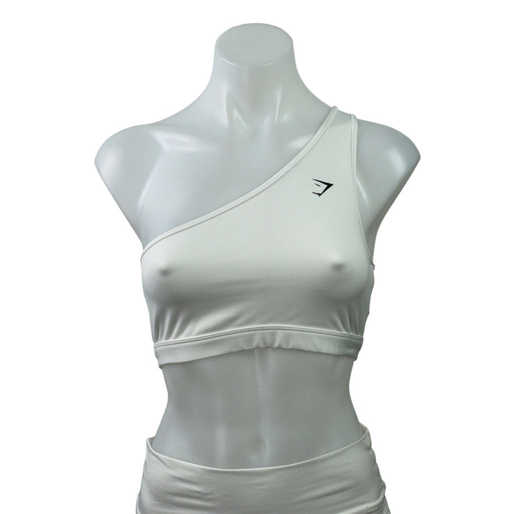 Gymshark White One-shoulder Sleeveless ActiveWorkout Sports Bra Crop Tank Top S