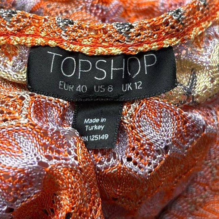 Topshop Multicolor Orange Crochet Boho Striped Strap Cami Cropped Top Size 8