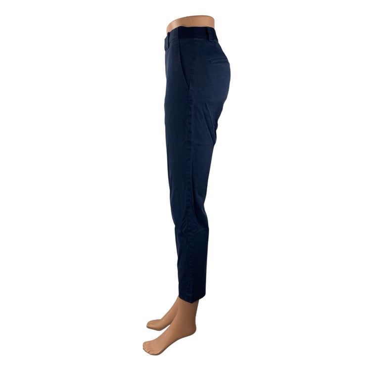 Uniqlo Women's Navy Blue Mid Rise Slim Chino Khaki Tapered Trousers Pants Sz XS