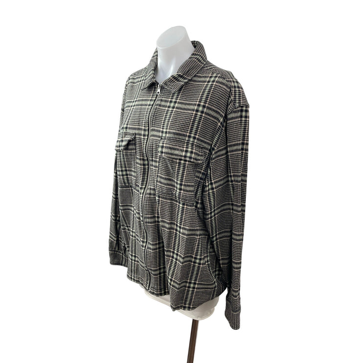 H&M Black Plaid Check Flannel Collared Long Sleeve Shirt Shacket Coat Jacket L