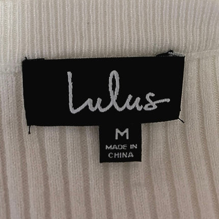 Lulus White Ribbed Knit Slim Deep V Stretch Long Sleeve Pullover Sweater Top M
