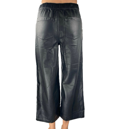 Oak + Fort Women's Black Faux Leather Vegan Wide Leg  Crop Trousers Pants Size S