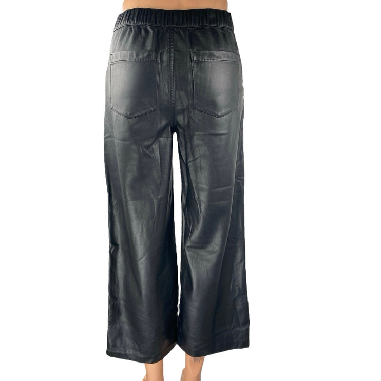 Oak + Fort Women's Black Faux Leather Vegan Wide Leg  Crop Trousers Pants Size S