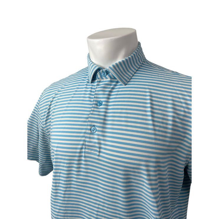 Peter Millar Men's Blue Striped Golf Casual Short Sleeve Polo Shirt Top Size L