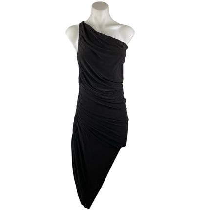 Norma Kamali Black Sleeveless One Shoulder Asymmetric Hem Midi Bodycon Dress XS