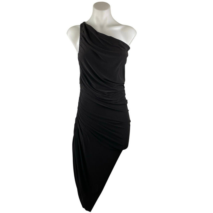 Norma Kamali Black Sleeveless One Shoulder Asymmetric Hem Midi Bodycon Dress XS