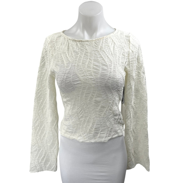NEW Yellow The Label TIA White Textured Long Sleeve Pullover Crop Blouse Top S