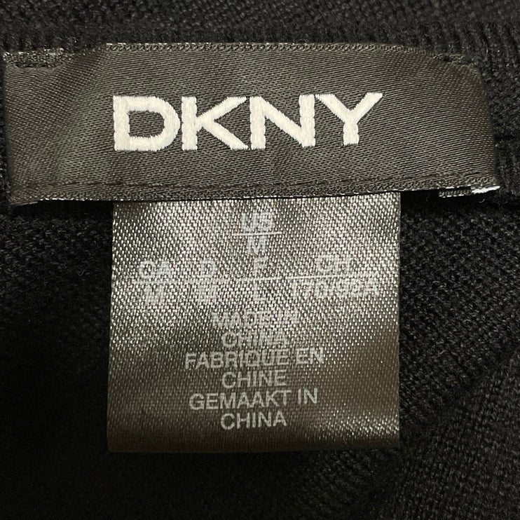 DKNY Black Polka Dot Mesh Crew Neck Long Balloon Sleeve Mini Sheath Dress Size M