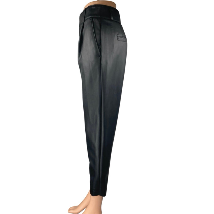 Banana Republic Black Faux Leather High Waisted Pleated Tapered Trousers Pants 0