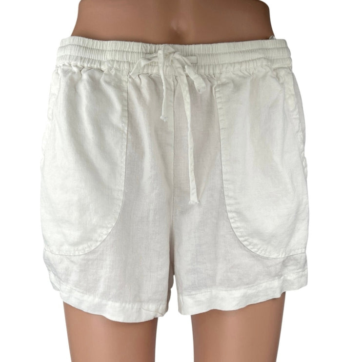 Pull & Bear Women's White Drawstring High Waisted Casual Mini Shorts Size M