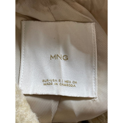 MNG Mango Womens Beige Boucle Oversize Collared Long Sleeve Bomber Coat Jacket S