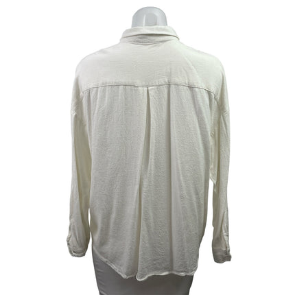 Musy Muse Women White 100% Linen Pocket Long Sleeve Button Down Shirt Top Size L