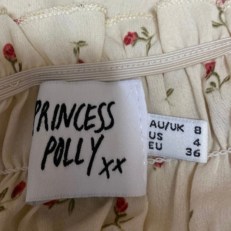 Princess Polly Cream Floral Sleeveless Cami Camisole Smocked Mini A-line Dress 4