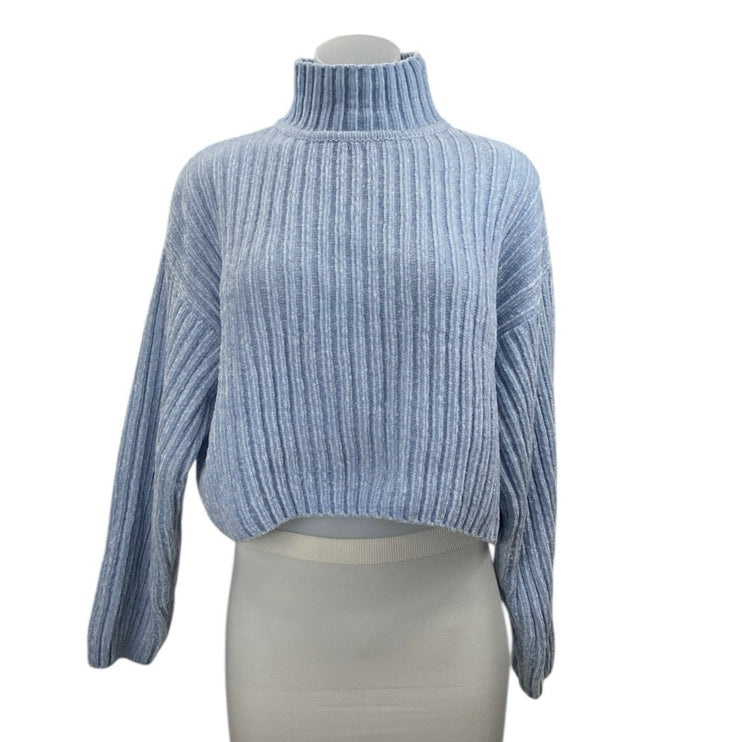 H&M Divided Blue Long Sleeve Turtleneck Ribbed Knit Cropped Sweater Top Size M