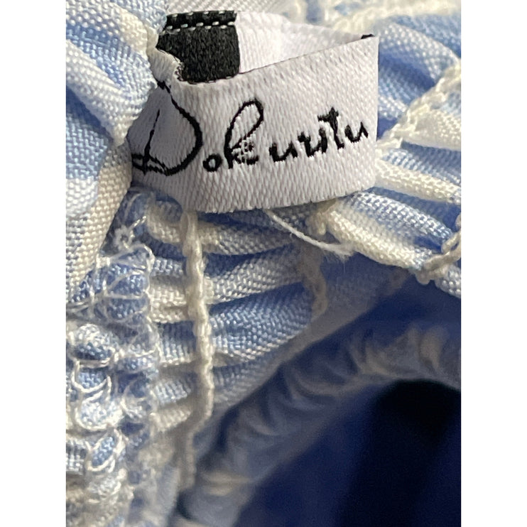 Dokuritu Blue Checkered Short Puff Sleeve Tiered Smocked Mini A-Line Dress Sz M