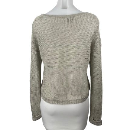 By Corpus Olive Green Metallic Open Knit Crochet Long Sleeve Sweater Top Sz S/P