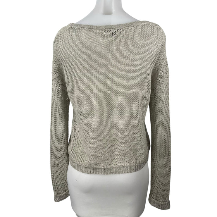 By Corpus Olive Green Metallic Open Knit Crochet Long Sleeve Sweater Top Sz S/P