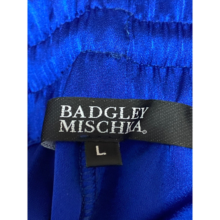 NEW Badgley Mischka Women's Blue High Rise Tassel Tie Wide Leg Trousers Pants L