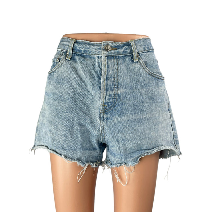 Adika Women's Blue Light Wash High Waisted Cut Off Denim  Jeans Shorts Size L