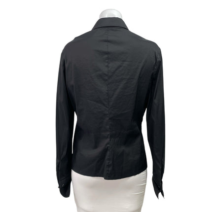 Trina Turk Women's Black Lace Up Ruffle Long Sleeve Collared Shirt Blouse Top L