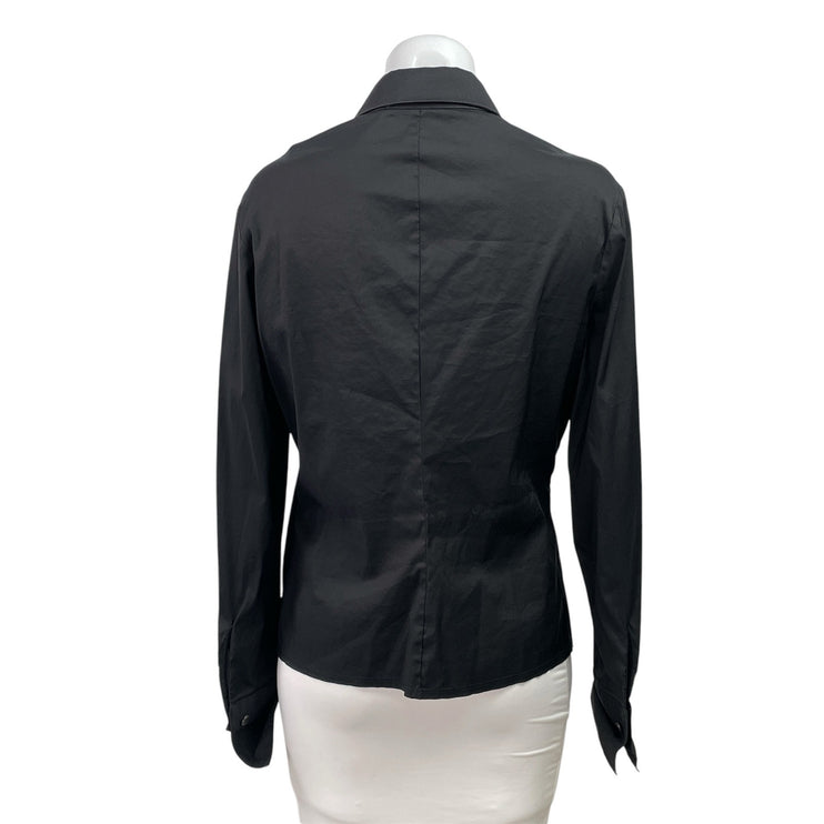 Trina Turk Women's Black Lace Up Ruffle Long Sleeve Collared Shirt Blouse Top L