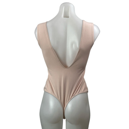 Free People Intimately Pink Nude Sleeveless Plunge V-neck Tank Bodysuit Top Sz M