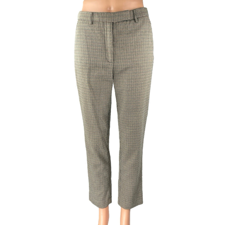 MNG Mango Womens Brown Tan Houndstooth High Waist Trousers Dress Pants Size 4MN