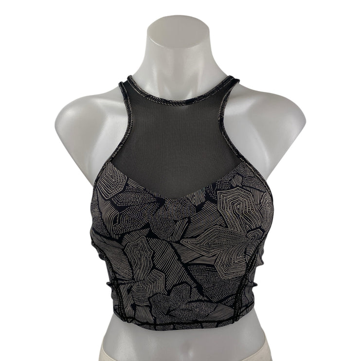 Lululemon Get It Om Black Gray Mesh Geometric Yoga Workout Athletic Crop Top 4
