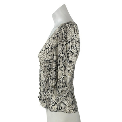 Reformation Eliana Snakeskin Animal Print V Neck 3/4 Sleeve Crop Blouse Top Sz S