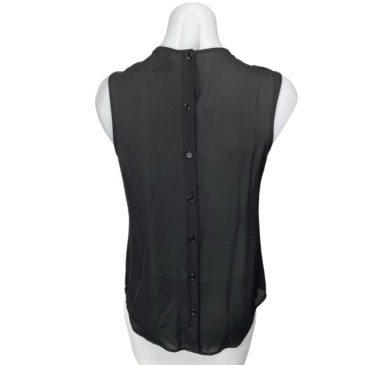 Theory Women's Black Sleeveless 100% Silk Bow Button Back Tank Blouse Top Size S