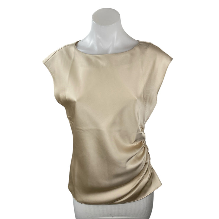 Banana Republic Beige Champagne Silk Satin Drop Sleeve Ruched Blouse Top Size 4