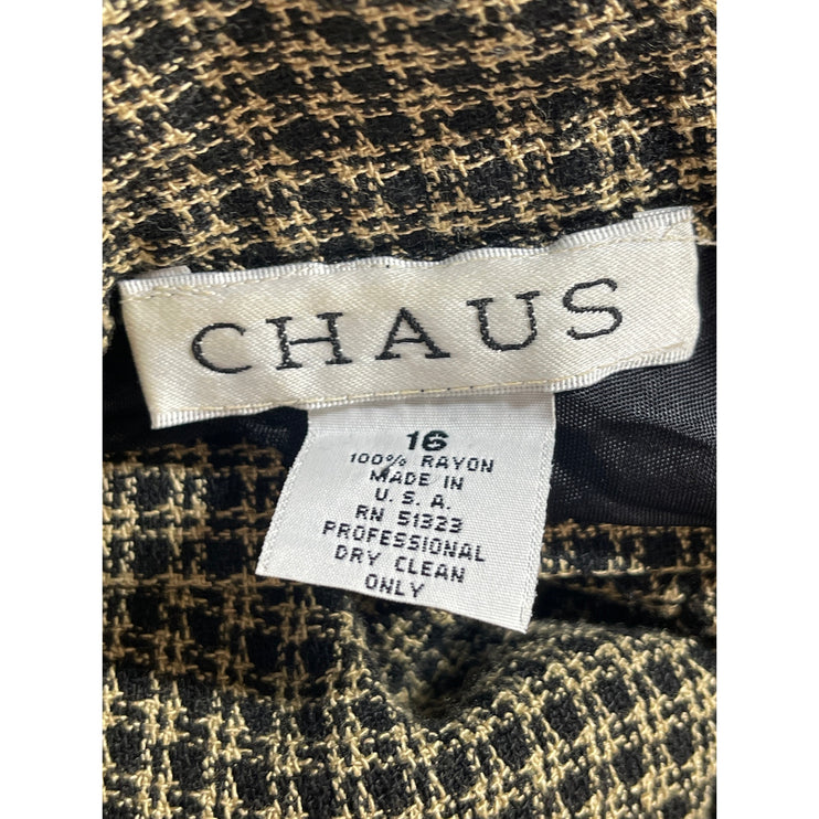 Chaus Multicolor Tweed Plaid Check Pleated Tapered Trousers Dress Pants Size 16