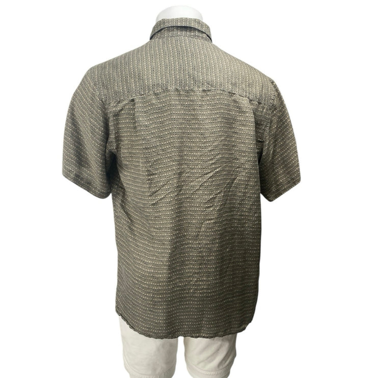 Chereskin Men's Gray 100% Silk Short Sleeve Pocket Button Down Shirt Top Size M
