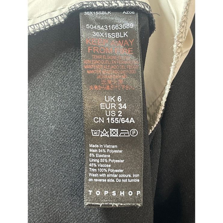 Topshop Black Pleated High Waisted Straight Wide Leg Trousers Dress Pants Size 2