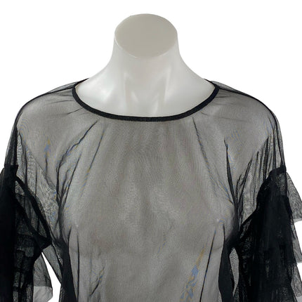 Forever 21 Women's Black Mesh Sheer Ruffle Tiered Sleeve Blouse Top Size L