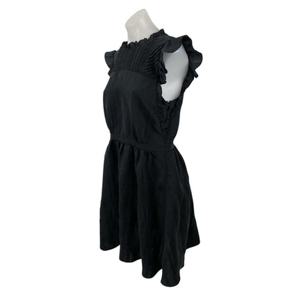 Club Monaco Black Ruffle Sleeve Mock Neck Pintucked Fit & Flare Mini Dress Sz 6