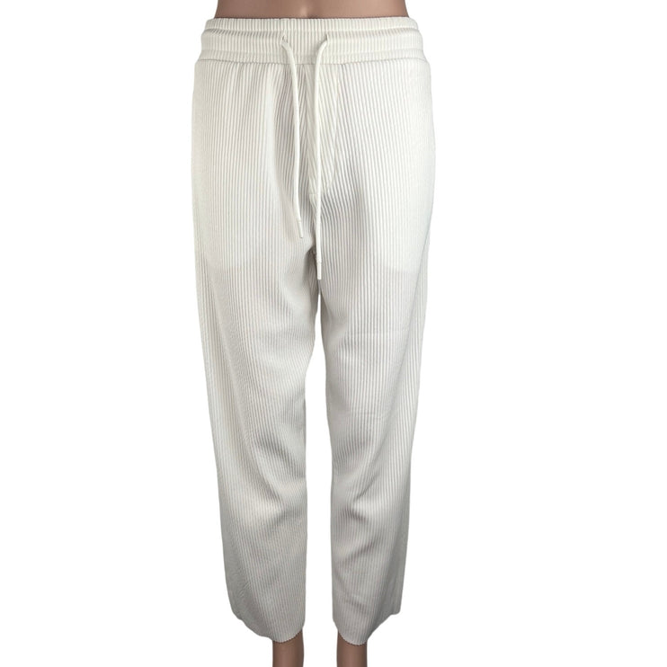 Zara White Ribbed Elastic Waist Drawstring Pull On Sweatpants Lounge Pants Sz S