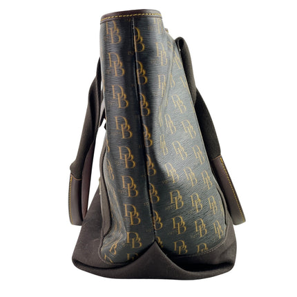 Dooney & Bourke Black Brown Monogram Coated Canvas Shoulder Tote Handbag OS