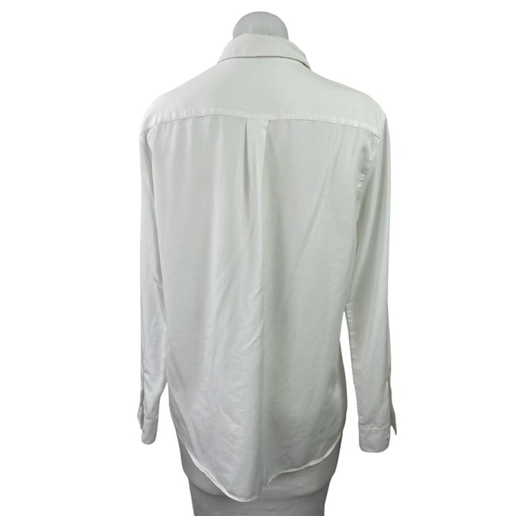 Uniqlo Womens White Long Sleeve Minimalist Collared Button Down Shirt Top Size M