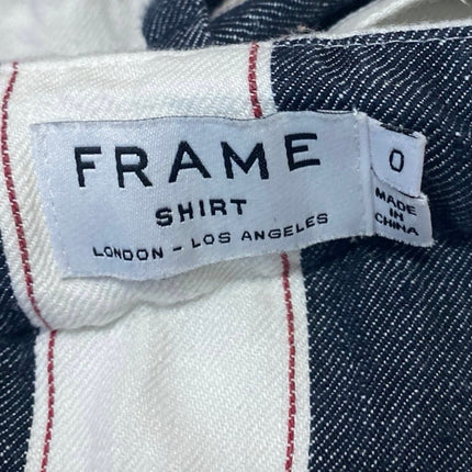 Frame 100% Linen Navy White Striped High Waisted Belted Mini Wide Leg Shorts 0