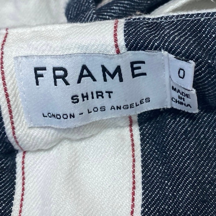 Frame 100% Linen Navy White Striped High Waisted Belted Mini Wide Leg Shorts 0