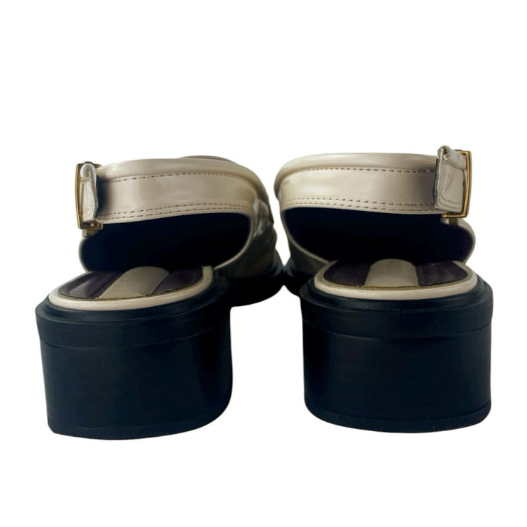 Franco Sarto Giada Cream White Leather Slingback Buckle Loafer Heels Shoes Sz 9M