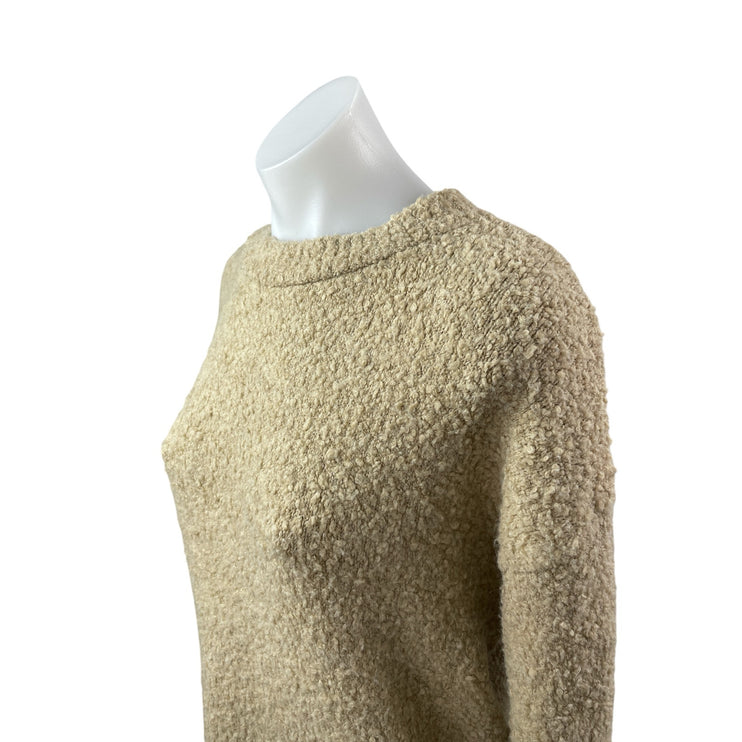Zara Women's Beige Khaki Fleece Crew Neck Long Sleeve Knit Sweater Top Size S