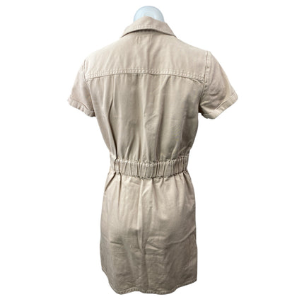 J.Crew Women's Beige Collared Short Sleeve Zip Mini Utility Shirt Dress Size 4