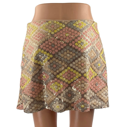 MNG Mango Women's Multicolor Geometric Sequin Side Zip Mini Pencil Skirt Size M